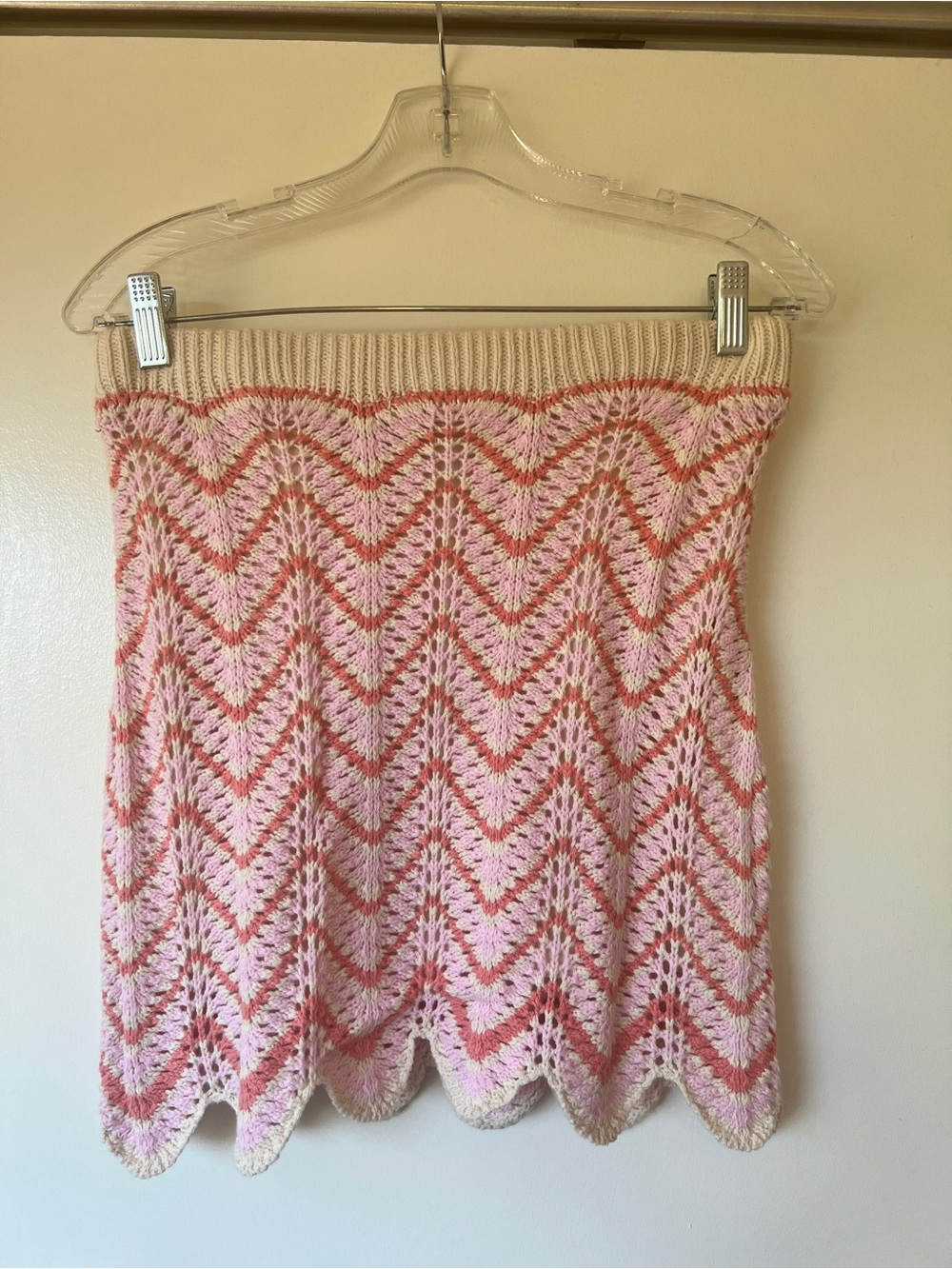 Freshman Pink Chevron Crochet Mini Skirt with Cream Accents